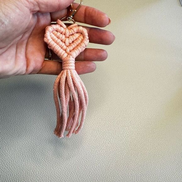 Macrame Charm Purse Keychain Pink Heart FAST SHIP NEW - Picture 1 of 5